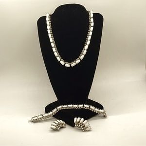 Vintage Poured White Milk Glass & Rhinestone Set